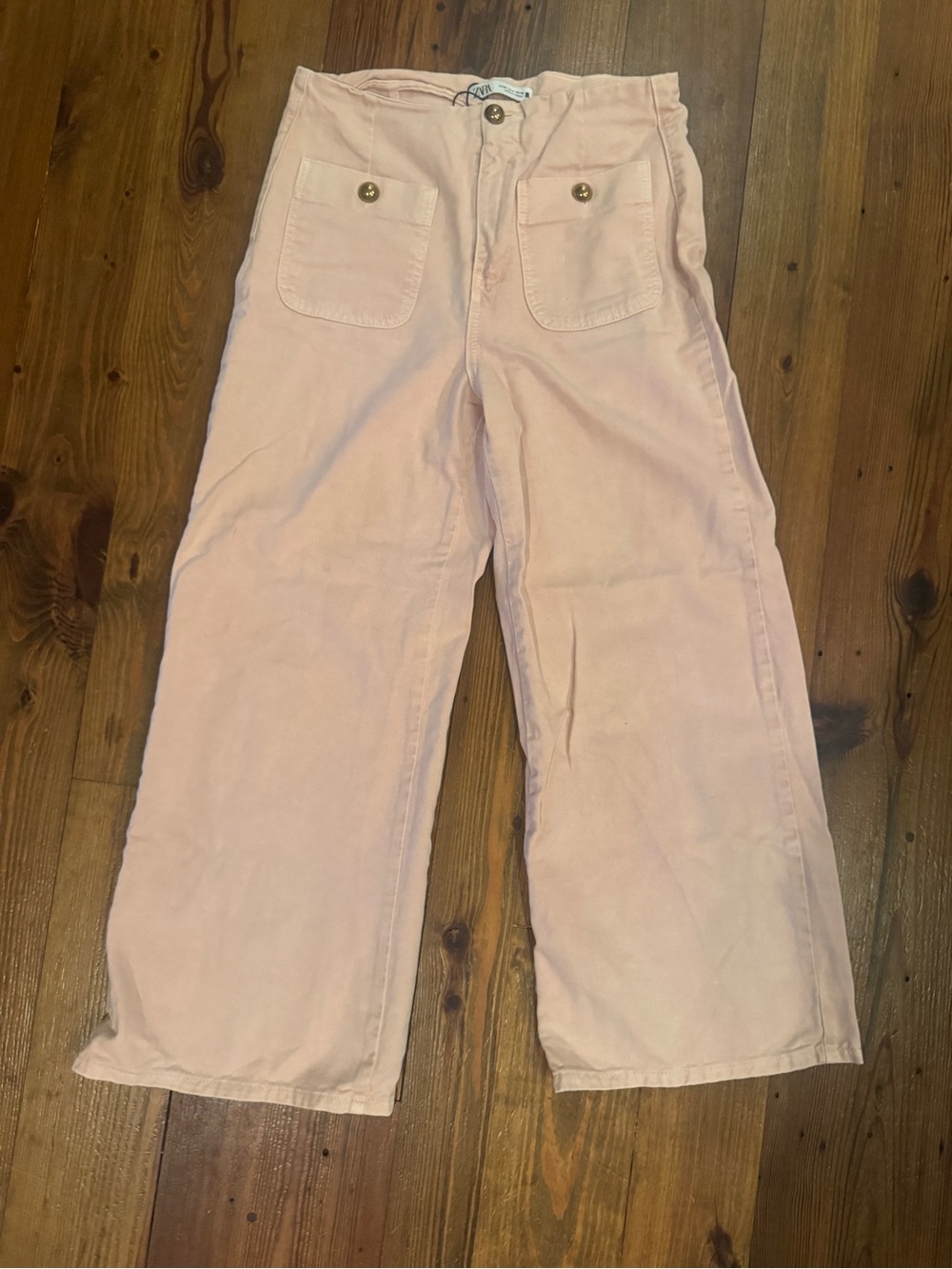 Zara Pale Pink Wide-Leg cropped jeans
